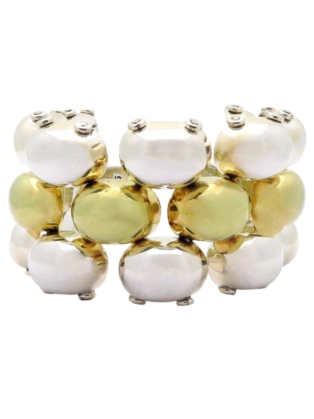 Taxco Mexico Heavy Sterling Silver/Brass Modernist Multi Row Dome Link Bracelet